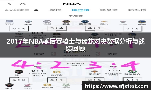 2017年NBA季后赛骑士与猛龙对决数据分析与战绩回顾